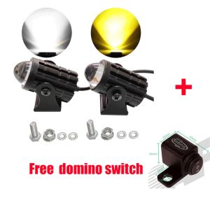 2Pc Motorcycle LED Headlight with Waterproof Mini Beam White Yellow Light [Free switch]