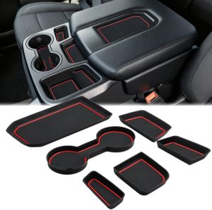 Auovo Silicone Cup Holder Inserts for Chevy Silverado 1500 & GMC Sierra 1500 Split-Bench Seat 2019-2021 Center Console Pads Car Custom Front Center Console Trim Car Interior Decoration Trim(6pcs Red)