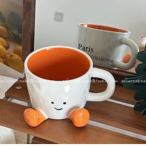 [SG Ready Stock] Creative Smiling Face Ceramic Mug Suitable for girls Cartoon coffee cup Coffee cup with high appearance level Afternoon tea coffee cup