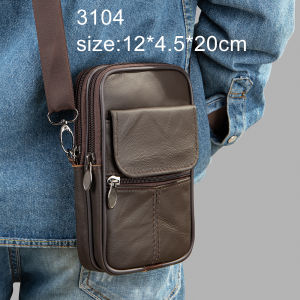EDERN New Genuine Leather Shoulder Bag for Men Mini Crossbody Bag Multi-functional Cellphone Waist Pack Cowhide Belt Bag Mens Sling Bag