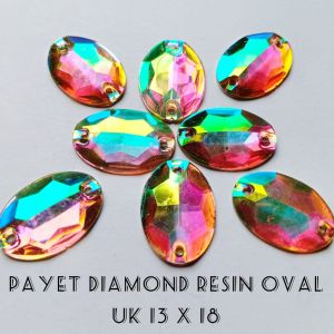 payet diamond jahit kristal resin pelangi oval uk 13 x 18 per lusin murah