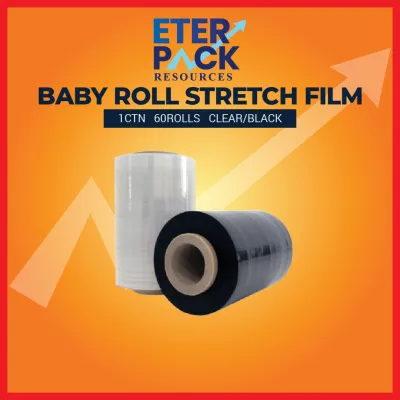 1 CTN- Baby Roll Mini Stretch Film 100mm (250g x 60R / 350g x 54R) Clear Black LLDPE Wrap Packaging / Eter Pack