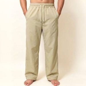 Mens Fashion Clothes Breathable Linen Loose Sports Straight Trousers Casual Yoga Pants