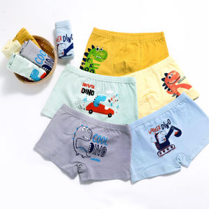 Bộ 5 Quần Lót Boxer Cotton In Họa Tiết Hoạt Hình Khủng Long Cho Bé Trai