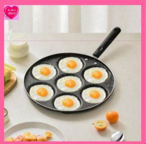 E.ACC - 7 Holes Frying Pan Non Stick Fried Eggs Cooking Pan Burger Mold Household Kitchen Cookware 4 Units For Gas Cooker Non Stick Multifunctional Frying Pan Kitchen Supplies Long Handle Steak Pancake Cookware Aluminium Alloy