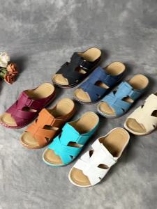 Large Size Summer Casual Retro Wedge Thick-Soled Stitched Leather One-Strap WomenS Sandals