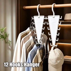 12 Hooks Hanger Baju Clothes Hanger Wardrobe Penyangkut Baju Space Saver Sling Belt Neck Tie Bag Hanging Hangers