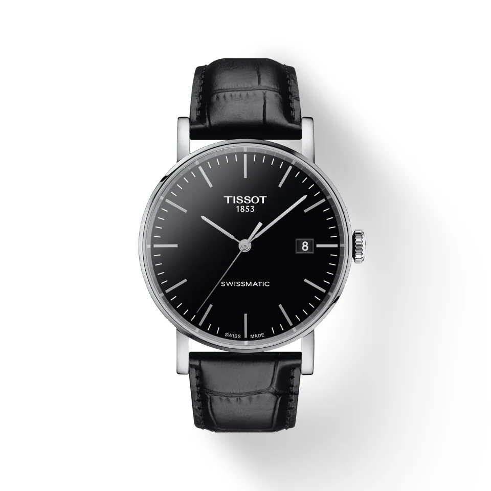 Tissot Everytime Swissmatic Men's Black Leather Bracelet and Black Dial  Color Automatic Watch