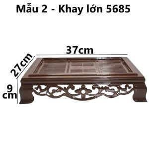 Khay Trà Vuông Hoa Nhựa VIỆT NHẬT - Màu Nâu Trầm Giả Gỗ 2 Lớp Tách Chứa Nước - 5684/5/6