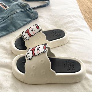 [Free Shipping] Detachable Slippers For Women Summer Style With A Cute Fufu Scarf And Puppy Design EVA Thick-Soled Suitable For Both Indoor And Outdoor Wear Trendy And Stylish