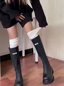 Pure Cotton 3Pairs Knee High Stockings for Women Slouchy Socks Fashion Girls JK Slimming Boots Sock Japanese Calf Socks Cotton8521