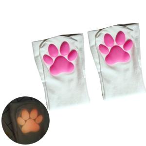Cat Paw Thigh High Socks Cute Soft 3D Toe Beans Socks Kitten Claw Pad Socks Night Lights Cat Paw Over Knee Stockings