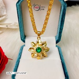 Dây Chuyền V251+V1248 Trang Sức Thời Trang Mạ Vàng Mặt Hình Hoa Đính Đá Xanh