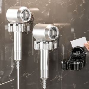 JIANZ Bạc Giá để máy sấy tóc có giác hút Có thể xoay Nhựa Giá để máy sấy thổi Sang trọng nhẹ Wall-monteud Giá để máy sấy tóc Nhà