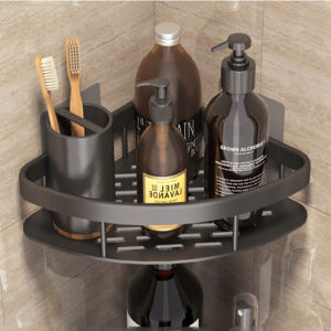 Bathroom Corner Shelf Wall Rack No Drill Storage Organizer Toiletries Cosmetic Tahan Lama Rumah Tangga