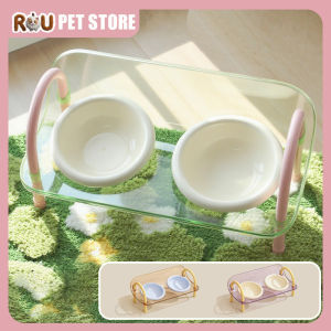 Ceramic Cat Bowls: Double Bowls for Neck Protection Anti-Spill Cat Dish Pet Food Bowl for Kittens & Small Dogs