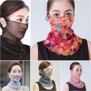 WININ Floral Print Sun Protection Face  Breathable Fabric Thin Texture Chiffon Silk Bib Soft Quick-Dry Breathable Face Scarf Outdoor Sports