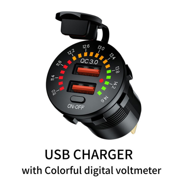12V Dual Port USB QC3.0 Fast Charging 18W Type C PD Socket Faster Charge Waterproof Car Charger