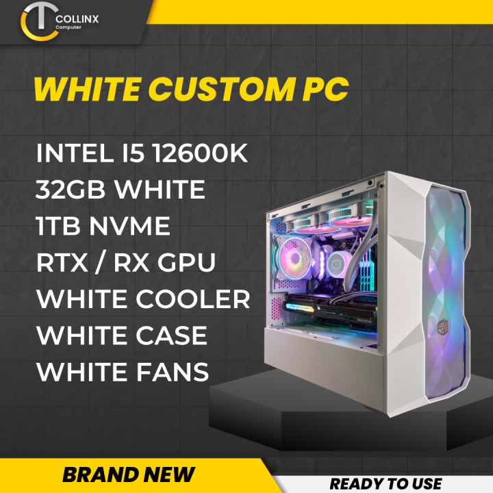 WHITE PC BUILD T INTEL CORE I5 12600K 12TH GEN CPU Desktop Package with  GPU Prebuilt Unit For Gaming Work Video Editing Streaming Brand New