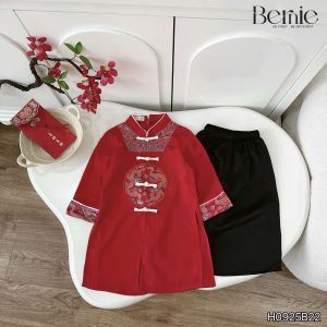 Set bộ áo dài bé trai kèm quần chất lụa họa tiết thêu gấm Phúc Lộc mặc Tết 9đến 25kg BERNIE H0925B22