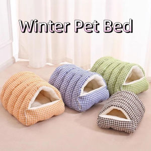 CRUSHES Warm and Cozy Plush Cat Bed Checkered Thicken Cotton Puppy Litter Washable Winter Cat Litter Pet Supplies