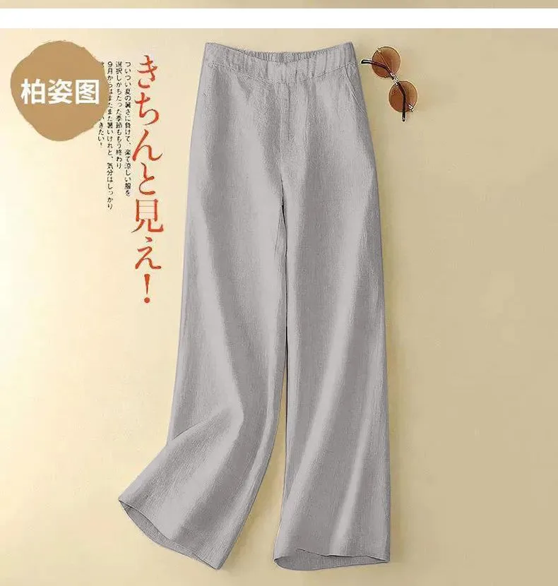 Cotton and linen material wide leg pants for women's new loose fitting high  waisted casual straight leg pants s-3XL