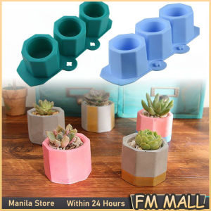 3holes Silicone Flowerpot Mold Cement Pot DIY Succulent Making Mold Round Geometric Polygonal For Make Cement Plaster Concrete Plaster Soap Polyester Resin Molding Tool
