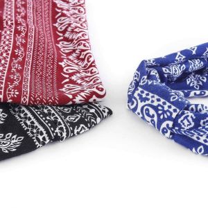 Boho Headbands Printed Wide Knotted Hair Bands Scarf Bands Stretch Floral Printed Non Slip Headbands Elastic
