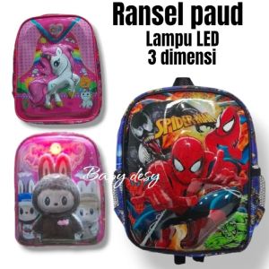 TAS SEKOLAH ANAK PAUD / KARAKTER 3 DIMENSI TIMBUL / RANSEL LED BISA NYALA