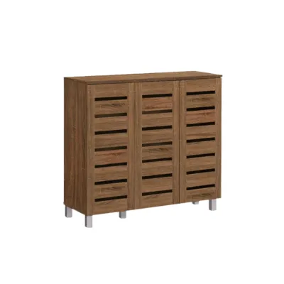 VHIVE Vegas 3 Door 90cm Shoe Cabinet - 3 Ventilation Doors 4 Tiers Walnut Rack Storage Cupboard