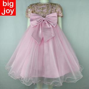 Big Joy Girls Formal Party Gown Helena with Bow with Embroider Flower with Sequins Pink for Ages 4 to 10 Years Old 563102
