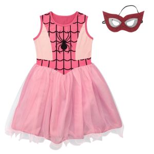 BCBL Spiderman Kids Girl Dress Halloween Party Dress 3-9 Years Blue Spider Costume with Eye Mask Cosplay Princess Tutu Dress for Girls