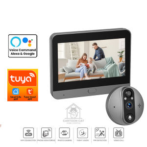 【SG STOCK】Smart Tuya Wireless Video Door Bell With Camera Peephole 4.3inch WiFi Viewer PIR Motion Detection Night Vision