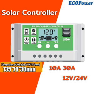 10A 20A 30A PWM Solar Controller 12v 24v Auto with Dual USB Port Support Connection Lithium Battery