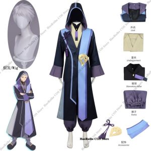 Hot Anime Princess Kaguya! Rai Komazawa Cosplay Clothing Cool Dark Purple Blue Cape Big Hat Goth Wig Halloween Navidad Carnaval h2610