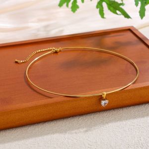 HULEQQI Mạ vàng 18K PVD Dây chuyền vàng Cổ điển Dây xích kim loại Cổ áo hình tròn hình học Đơn giản Quá phóng đại Dây chuyền zircon hình học Phụ nữ
