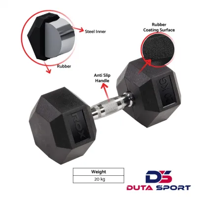 Barbel Dumble Dumbbell 20 Kg Barbell Hexagonal Rubber ROX Original