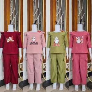 Baju Setelan Cargo Mixue Anak Perempuan