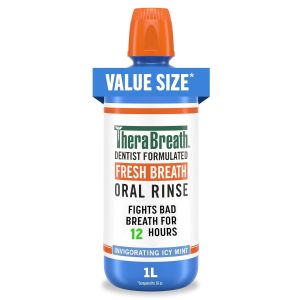 TheraBreath Fresh Breath Oral Rinse Invigorating ICY Mint Flavor Dentist Formulated and ADA-Accepted Mouthwash for Bad Breath pH-Balanced Free & Non-Burning 1 Liter
