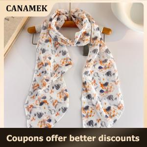 【 CANAMEK 】 Lightweight Korean Long f Plaid Mesh Lace Floral Print Ladies Soft Shawl Versatile for Gift