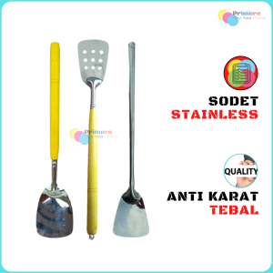 Sodet Spatula Stainless Set Gagang Kayu / Sutil Alat Penggorengan Murah