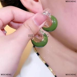 [COD] WEICHENG 1Pair Korean Trendy Green Drip Oil Zircon Earrings For Women Simple Irregular Geometric Dangle Earring Party Personality Jewelry