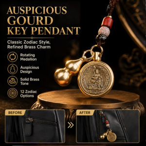 Brass Gourd Key Ring Rotatable Chinese Zodiac Design Double‑side Carved Patron Deity Samantabhadra Bodhisattva Ornament