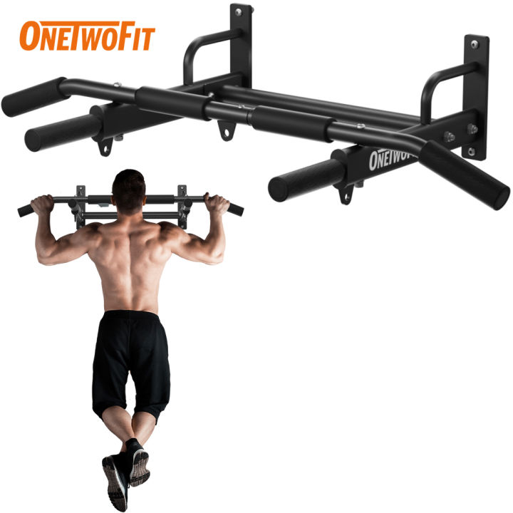 OneTwoFit Wall Mounted Pull Up Bar with More Stable 6 Hole Design For Indoor and Outdoor Lazada