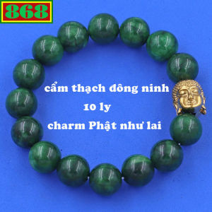 Vòng chuỗi đeo tay cẩm thạch đông ninh 10 ly charm đầu Phật Như lai inox vòng tay phong thủy