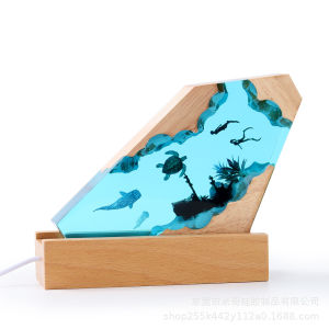 Ocean Micro Landscape Resin Night Light Handmade Decoration Epoxy Resin Solid Wood Base Craft Gift
