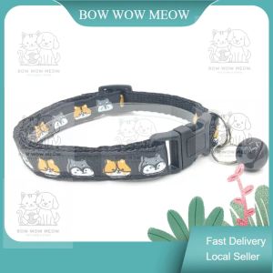 Cat Collar With Bell Rantai Kucing Loceng Dog Pubby Collar Nylon Cat Collars with Bell Reflective Cat Collars Collars for Cats Collars for Puppies 猫咪铃铛项圈