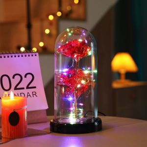 Christmas Gold Leaf Flower Rose Flower LED Light Luminous Creative Gift Simulation Color Decoration Ornaments Romantic Valentines Day Anniversary Birthday Gift