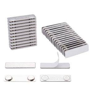 10Pcs Adhesive Name Badge Badge Magnets Backing Magnetic Name Tag Holders with 2 Magnets 45x13mm