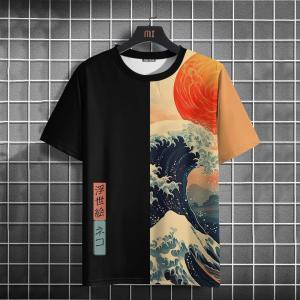 ZEEMIN  New Ukiyo-E Mens T-Shirt 3d Wave Print Short Sleeve T-Shirt Top Fashion Patchwork Man Clothes Retro Loose Oversized Tee For Men